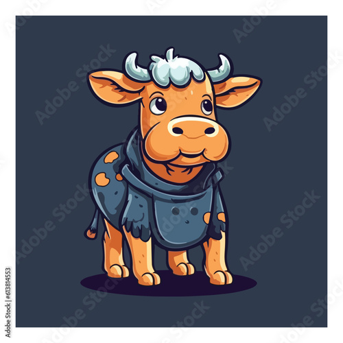 Friendly cow mascot character for dairy farm.