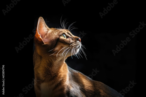 Portrait Of Cat Javanese In Profile On Black Matte Background. Generative AI