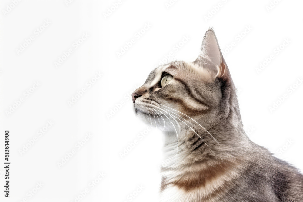 Portrait Of Cat Somali In Profile On White Background. Empty Space. Generative AI