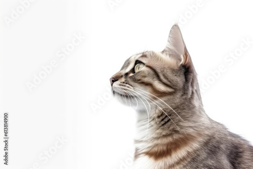 Portrait Of Cat Somali In Profile On White Background. Empty Space. Generative AI © Anastasiia