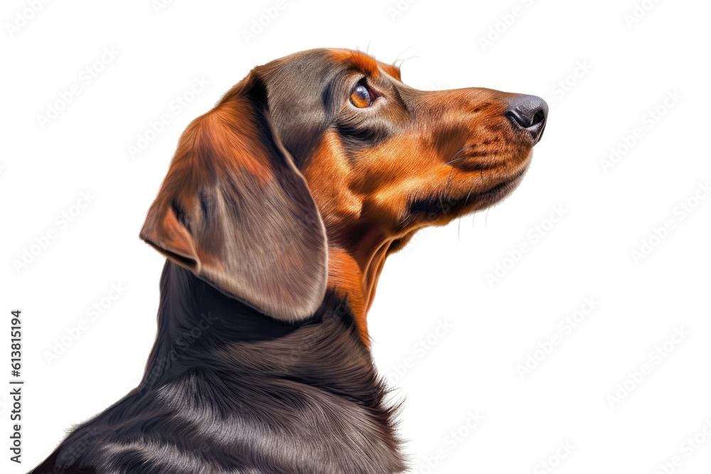 Portrait Of Dog Dachshund In Profile On White Background. Generative AI