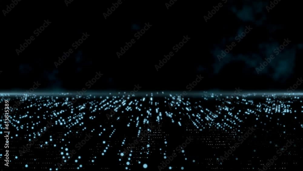 Abstract digital box with blinking dots on dark blue background.