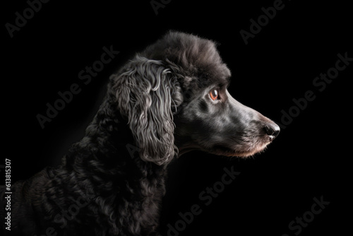 Portrait Of Dog Poodle In Profile On Black Matte Background. Generative AI © Anastasiia