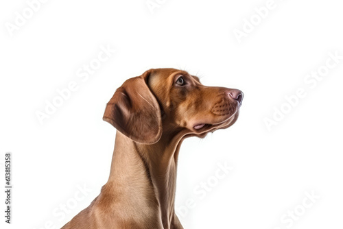 Portrait Of Dog Vizsla In Profile On White Background. Generative AI