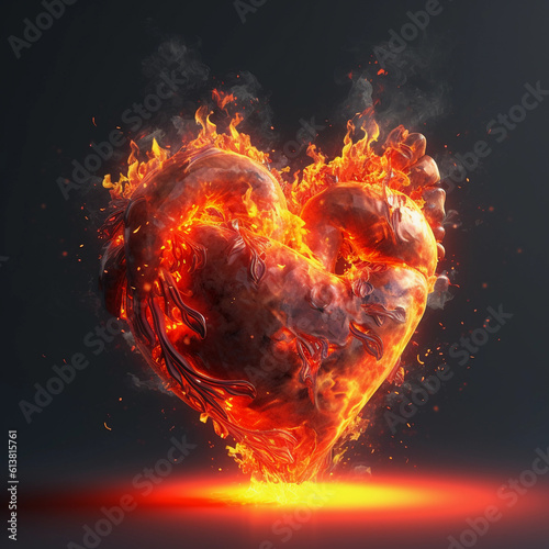 3D illustration of a burning heart