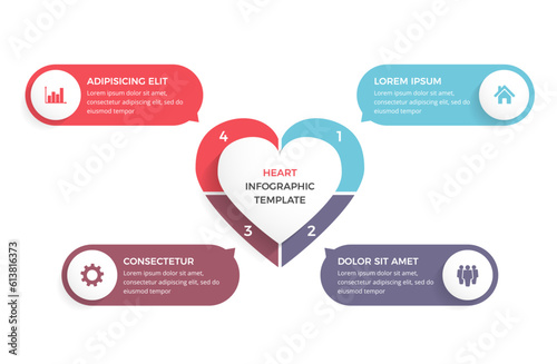 Infographic template with heart divided on four elements with place for your text and icons, vector eps10 illustration