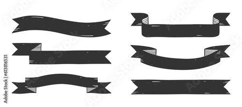 Set of six vintage handdrawn ribbon banners on white background, vector eps10 illustration