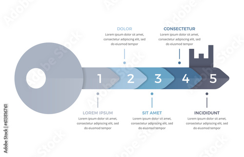 Infographic template with key divided on 5 segments, key to success concept, vector eps10 illustration