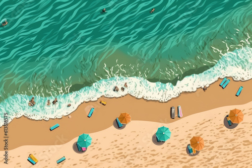 summer holiday beach ocean seascape top view illustration Generative AI