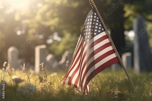 Independence Day, American Flag, Cemetery, Autumn season, generative AI