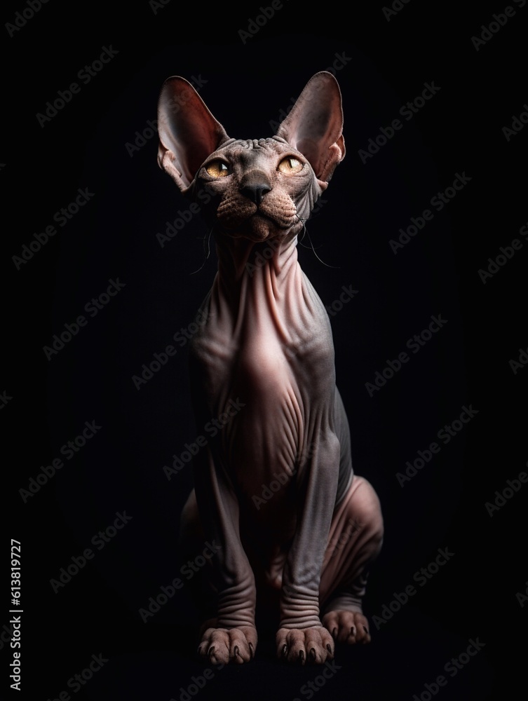 Sphynx cat isolated on a black background, studio shot. Generative AI 