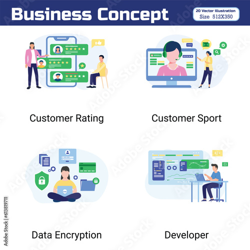 Business Concept illustrations. Concepts are easy to edit, and a Collection of scenes with men and women taking part in business activities e-commerce. Vector illustration.