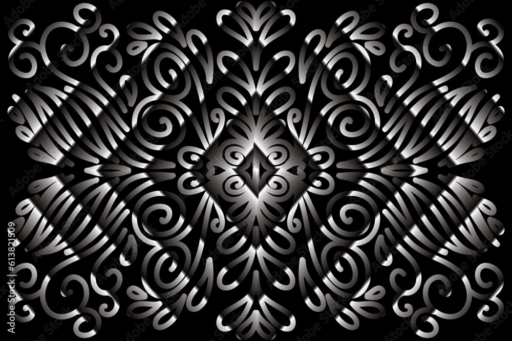 Limited edition luxurious design Black and white dark  flowers line art pattern of indonesian culture traditional  batik ethnic dayak for background wallpaper textile or fashion