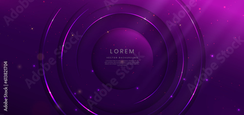 Abstract luxury glowing lines circle overlapping on dark purple background. Template premium award design.