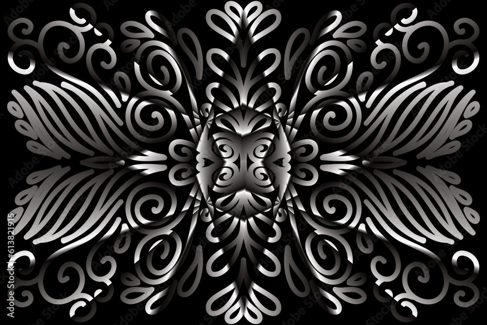 Limited edition luxurious design Black and white dark  flowers line art pattern of indonesian culture traditional  batik ethnic dayak for background wallpaper textile or fashion