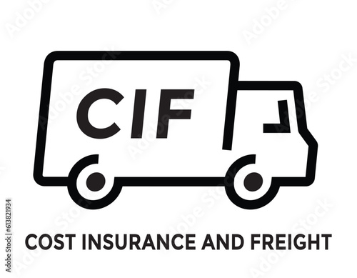 cif, cost insurance and freight, simple linear truck logo or icon, vector illustration