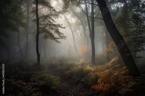 Misty forest in the morning