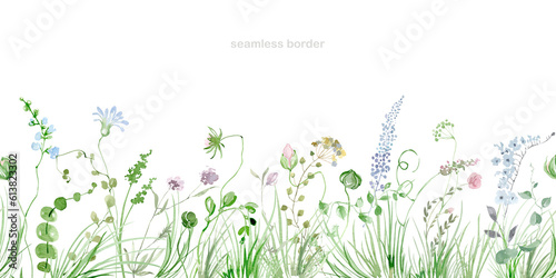 Konstfotografi Wildflower border, watercolor illustration