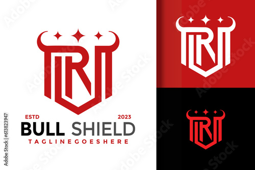 Letter R bull shield horned logo vector icon illustration