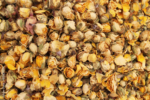 healthy food tea from dried flowers, leaves and herbs in the markets of Turkey Alanya