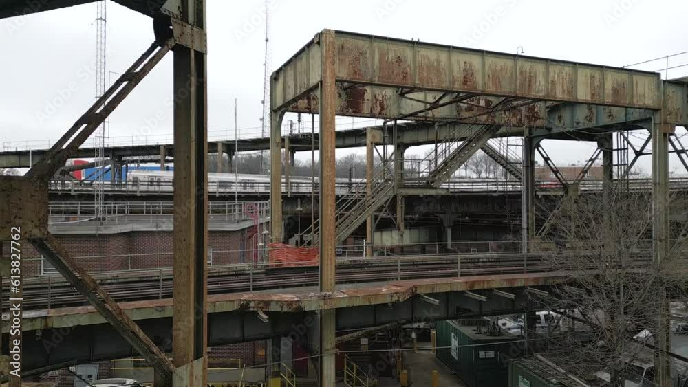 View of a Rusty Elevated Subway Train Structure in Brooklyn View of a Rusty Elevated Subway Train Structure in Brooklyn