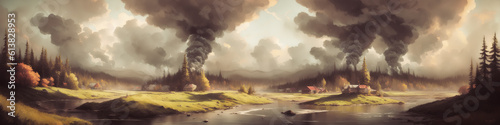 Fiery Tempests and Smoky Storms in the Majestic Landscape of Rocky Mountains and Highlands, Generative AI