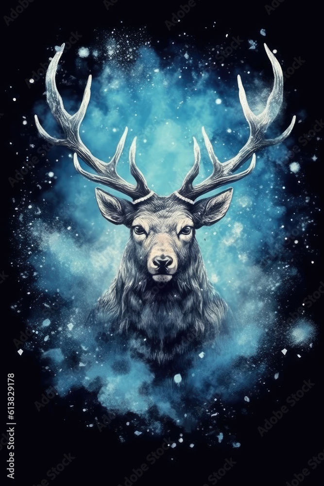 art deer in space . dreamlike background with deer . Hand Drawn Style illustration art deer in space . dreamlike background with deer . Hand Drawn Style illustration