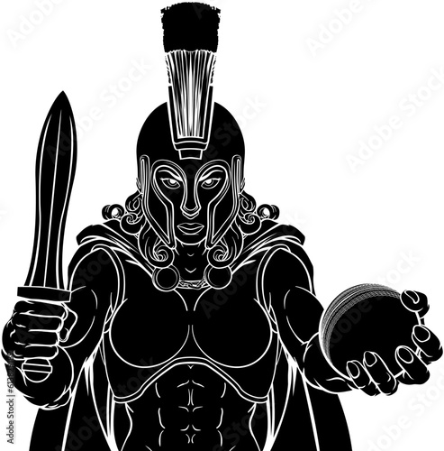 A Spartan or Trojan female gladiator warrior woman cricket sports mascot