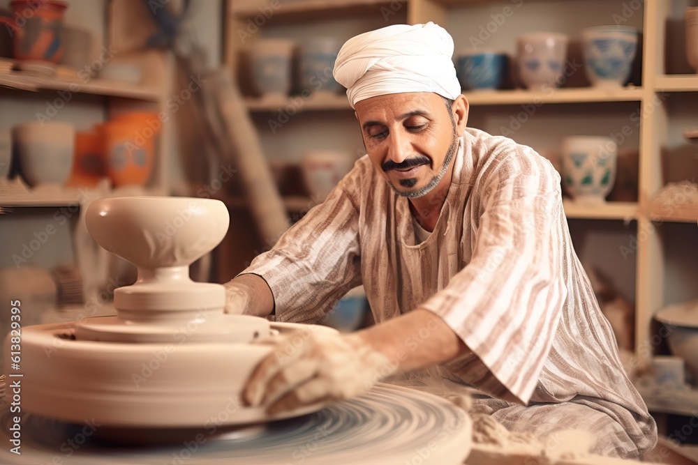 Passionate Small Business Owner Creating Elegant Pottery in Modern Studio. Generative AI. Passionate Small Business Owner Creating Elegant Pottery in Modern Studio. Generative AI.