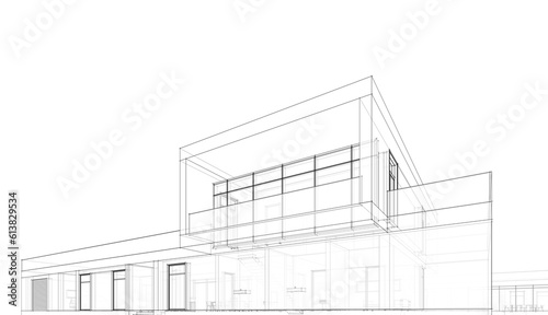 Modern house architectural design 3d illustration