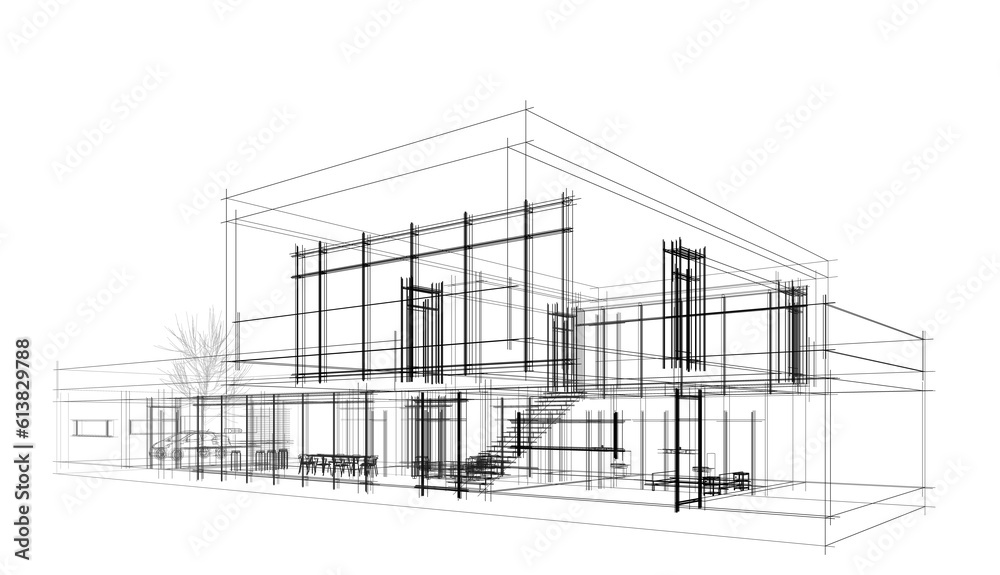 Modern house architectural design 3d illustration