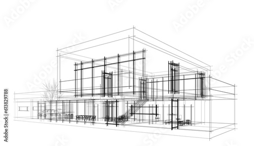 Modern house architectural design 3d illustration