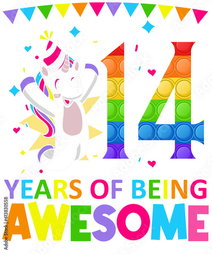 14 Years Of Being Awesome Unicorn Colorful Birthday
