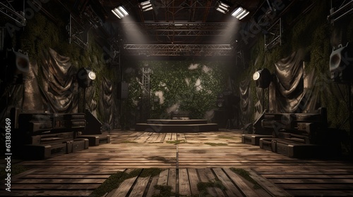 A beautiful gamer bunker background with space to promote products and services. War Games concept. Camouflage Style. Create with generative ai.