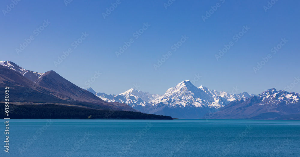 Panoramic view with mountain of  alpine as snow-capped mount peaks in  Winter mountains, panorama scene