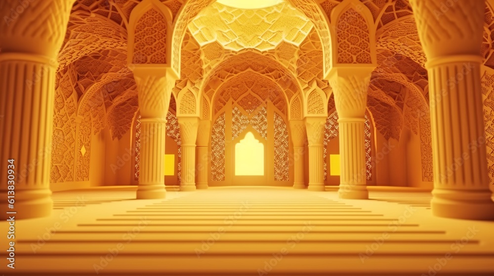 A beautiful islamic background with space to promote products and services in yellow color palette. Create with generative ai.