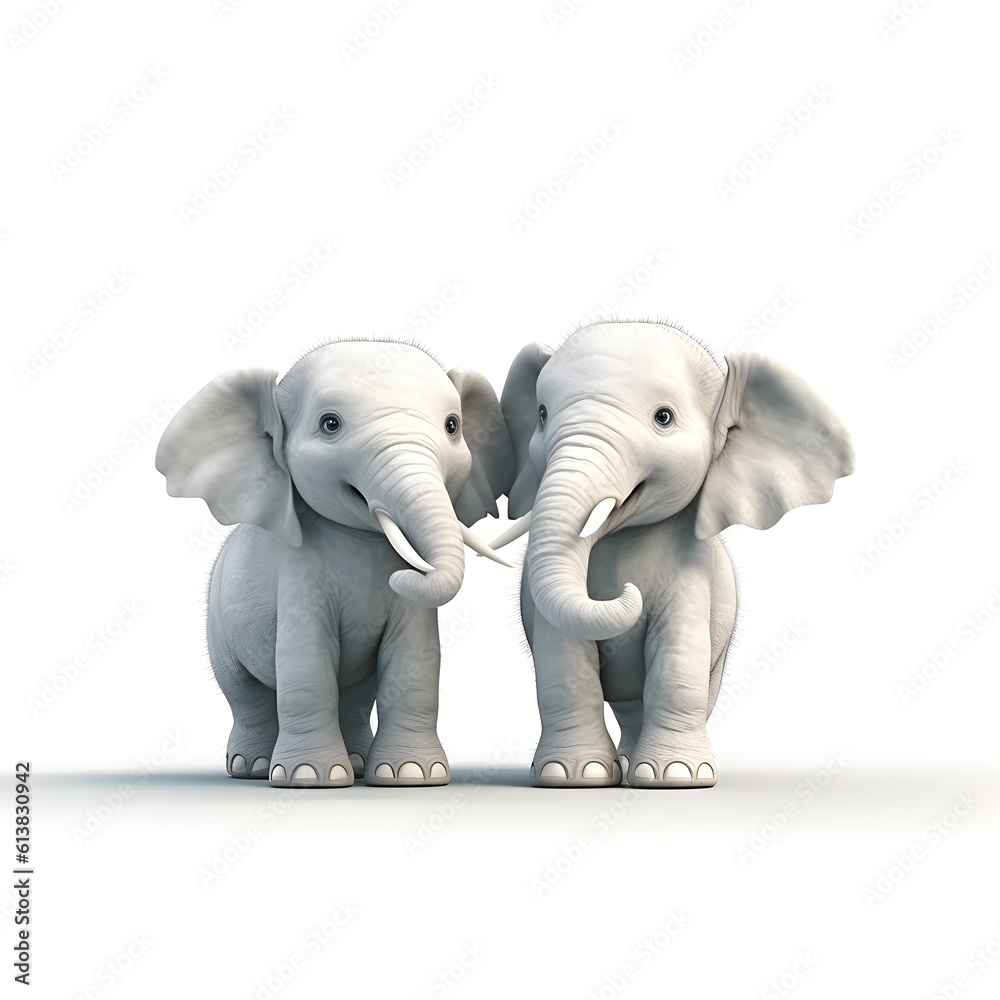 A pair of happy white elephants standing side by side. Elephants, white, happy, friends. Created with Generative AI Technology. 