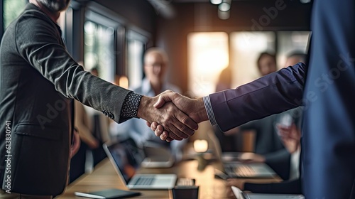 Men shaking hands, completing a successful business partnership deal, professional handshake, Generative AI
