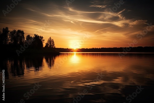 Sunset over calm lake
