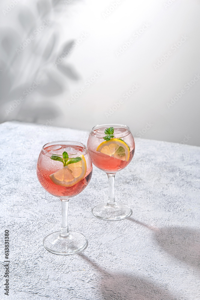 Gin tonic classic alcoholic cocktail drink with dry gin. Alcohol drink