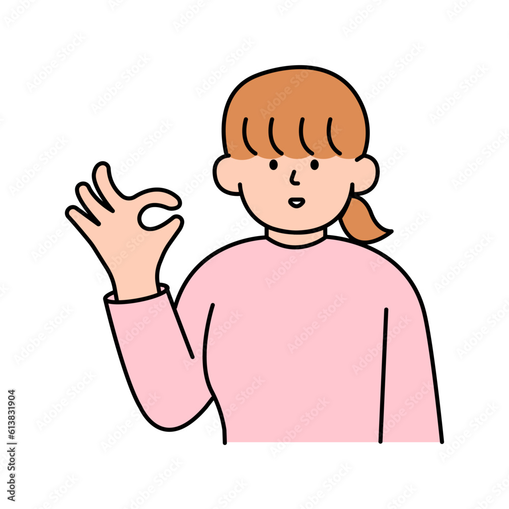 Woman Making an OK Gesture. Simple Style Vector illustration.
