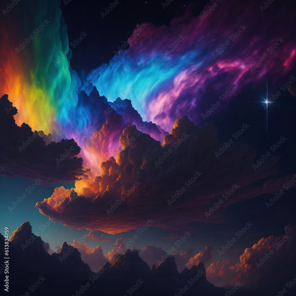 rainbow clouds with dark background