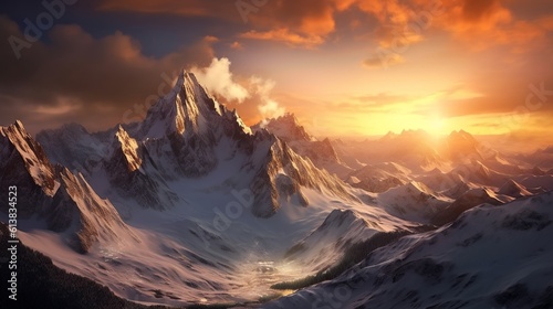 A beautiful realistic landscape with montains, clouds and ice. Create with generative ai. © joseduardo