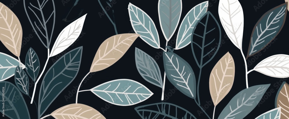A background of leaves in white and dark navy blue colors, perfect for autumn, summer, and spring. Generative AI A background of leaves in white and dark navy blue colors, perfect for autumn, summer, and spring. Generative AI