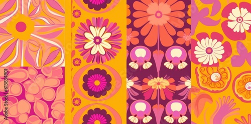 A set of hippie flower patterns, in the style of pop art. Generative AI