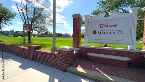 Pan Left View of the University of Maryland Welcome Sign