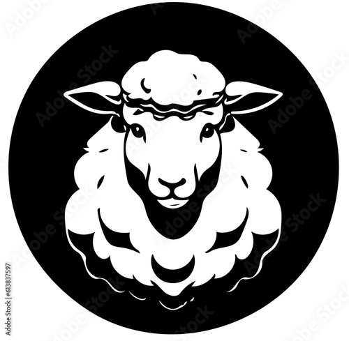 Sheep vector illustration in black and white, logo design of a domestic animal lamb