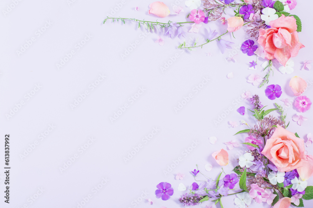 pattern of summer flowers on color paper background