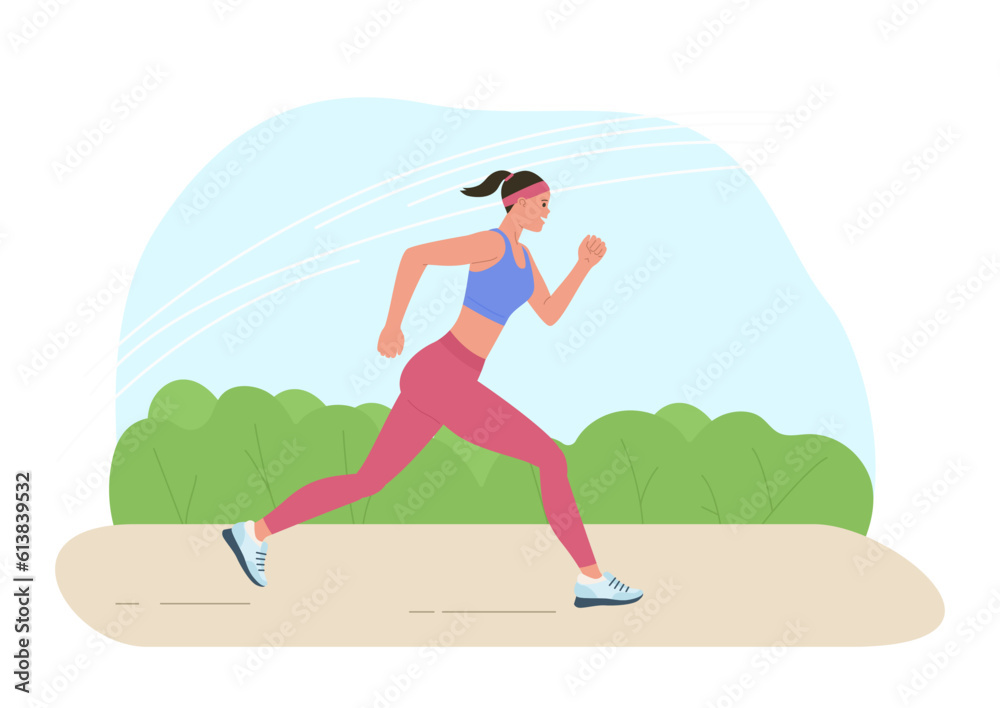 Fitness girl runs. Healthy lifestyle, morning jogging, recovery and cardio exercise