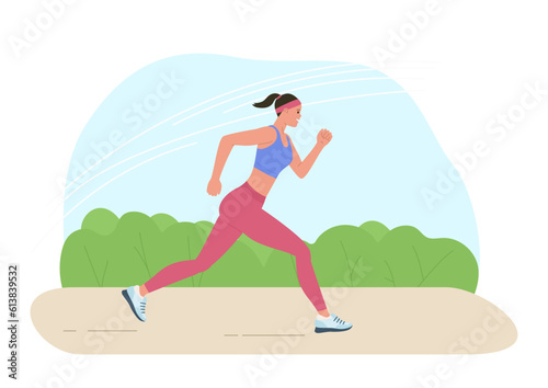 Fitness girl runs. Healthy lifestyle, morning jogging, recovery and cardio exercise